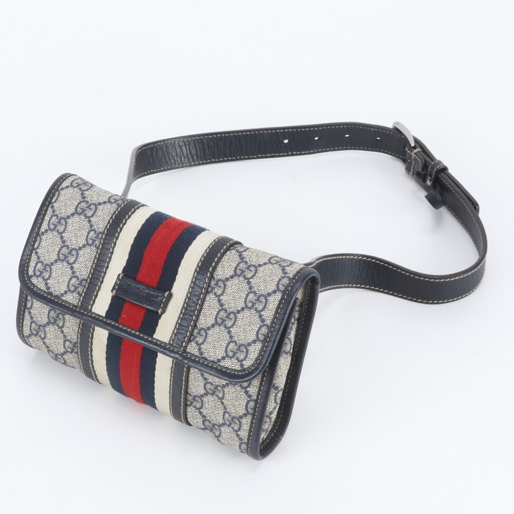 Gucci GG Supreme Sherry Line 152597 Leather 2-Way Body Bag/Waist Pouch for Men